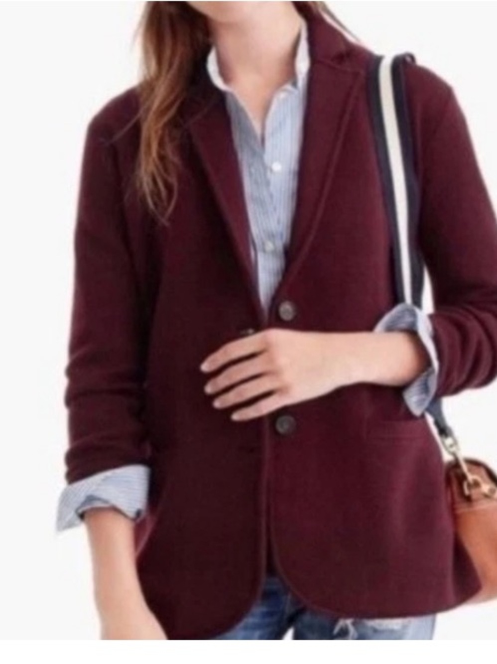 J. Crew merino Wool Sweater Cardigan Blazer Preppy Wine sz est XL